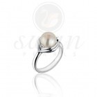 Дамски сребърен пръстен с естествена перла Heart Swan
