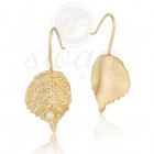 Сребърни обици-листенца с естествена перла и златно покритие Leaf Swan