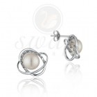 Дамски сребърни обици с естествена перла Elements Swan